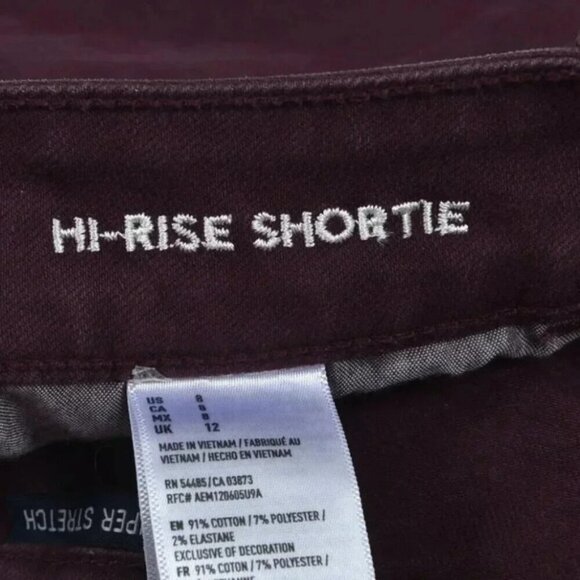 American Eagle Hi-Rise Shortie Jean Shorts Burgundy Super Stretch Size 8 - Picture 11 of 12